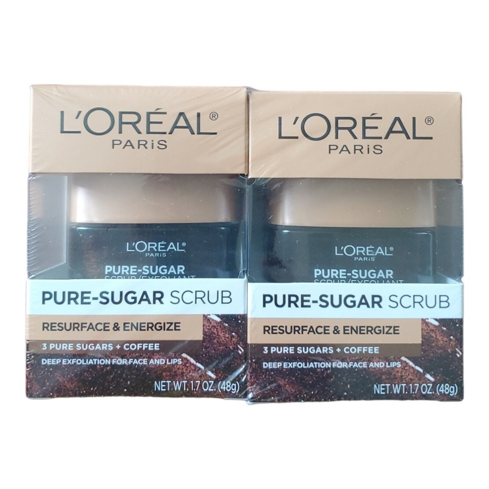 2X L’Oreal Pure Sugar Scrub RESURFACE & ENERGIZE 1.7oz 3Pure Sugars + COFFEE